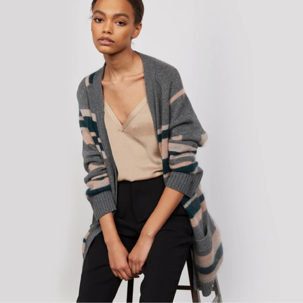 Brochu Walker Striped Cardigan Sweater Wool Mohair Angora Cashmere Blend  Small